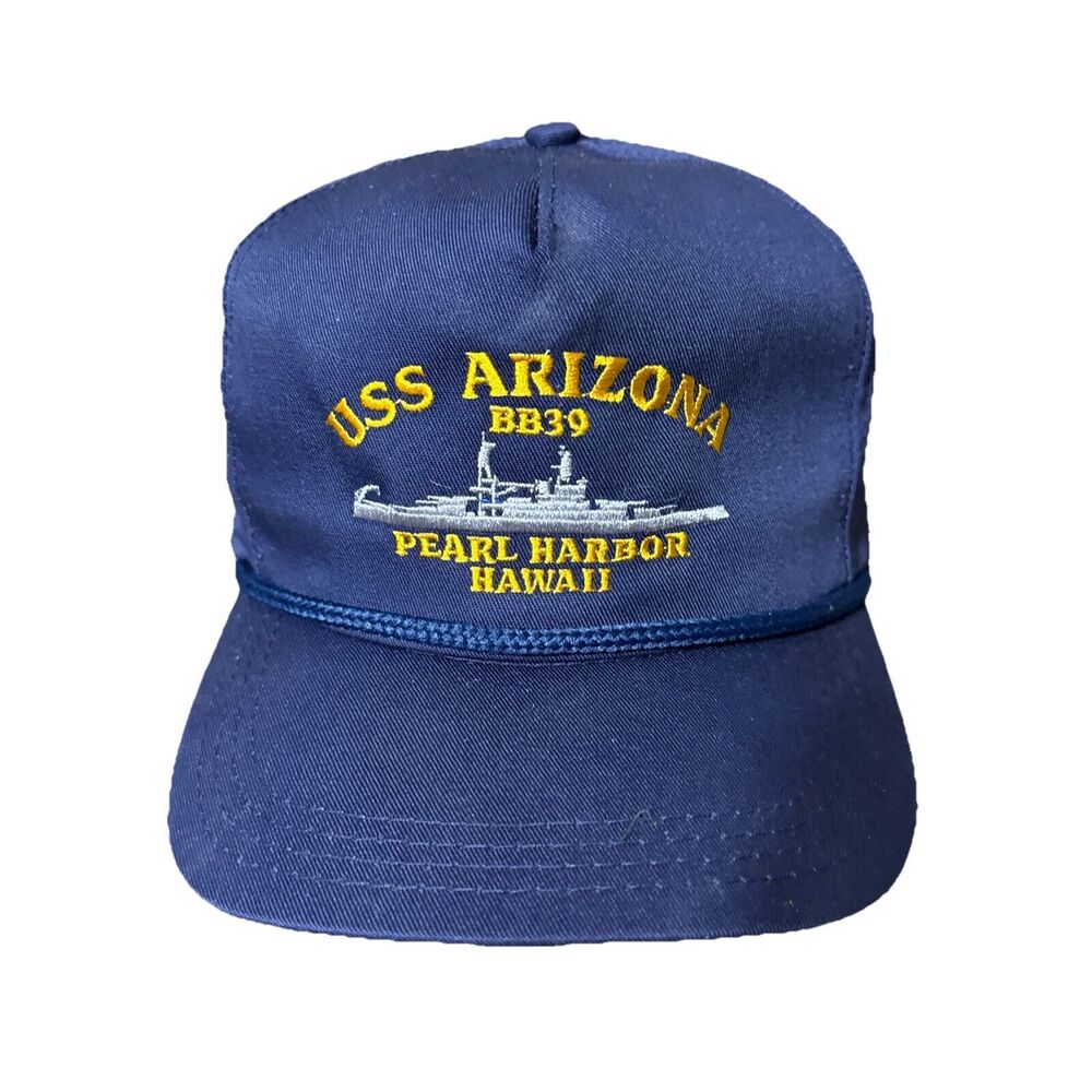 Vintage USS Arizona BB39 Pearl Harbor Hawaii Blue Gold Snapback Hat USA